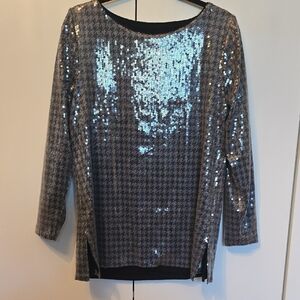 Chico's Sequin Houndstooth Blouse - Black and Silver